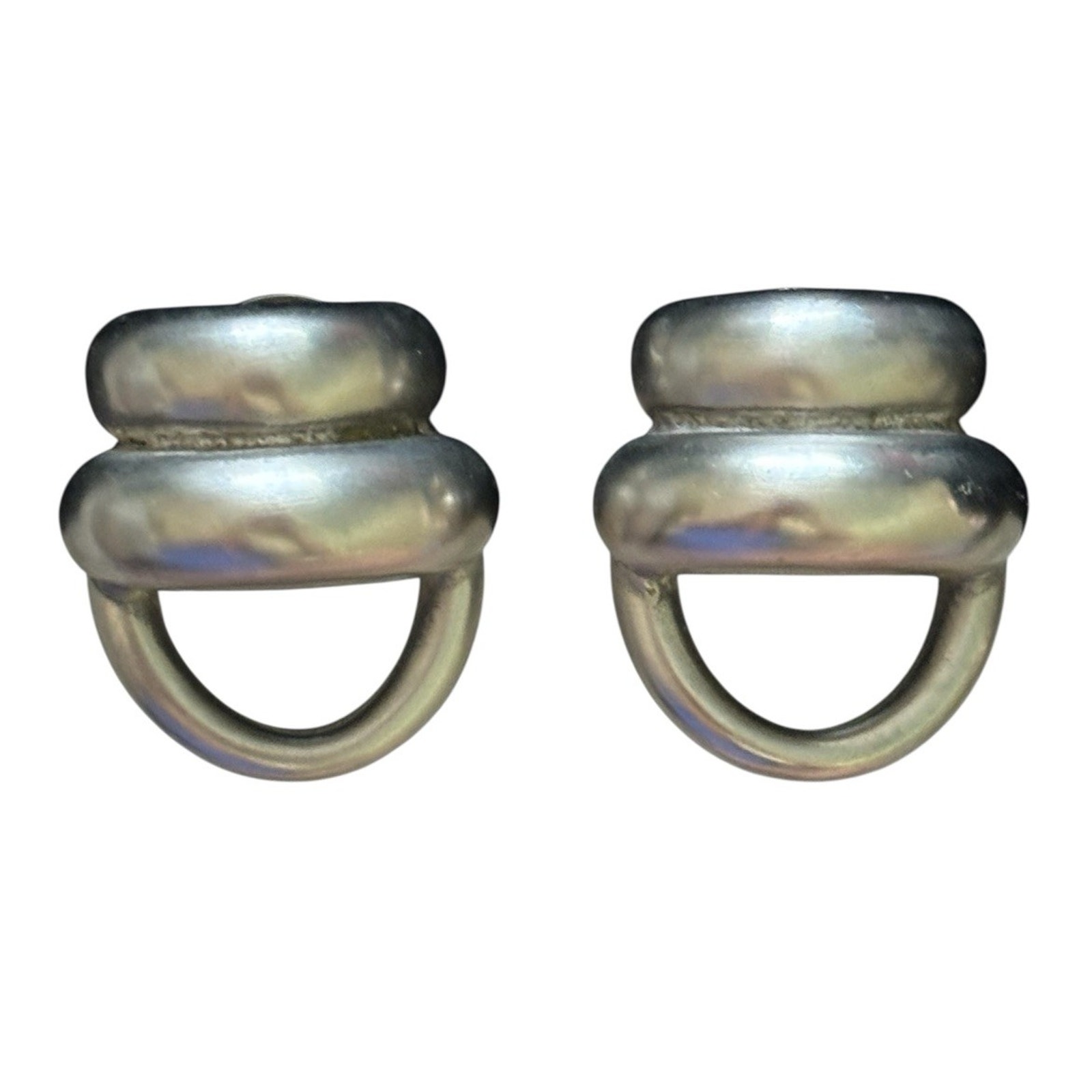 Carol Dauplaise Matte Silver Tone Modernist Screw Back Chunky Earrings Signed